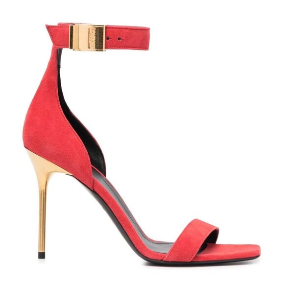 New in Box Balmain Uma Red Suede Leather Stiletto Ankle Strap sandals Heels size - Picture 1 of 7